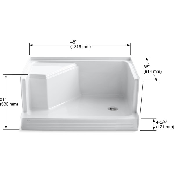 K94880 Kohler Memoirs® 48" x 36" Single Threshold RightHand Drain Shower Base with Integral